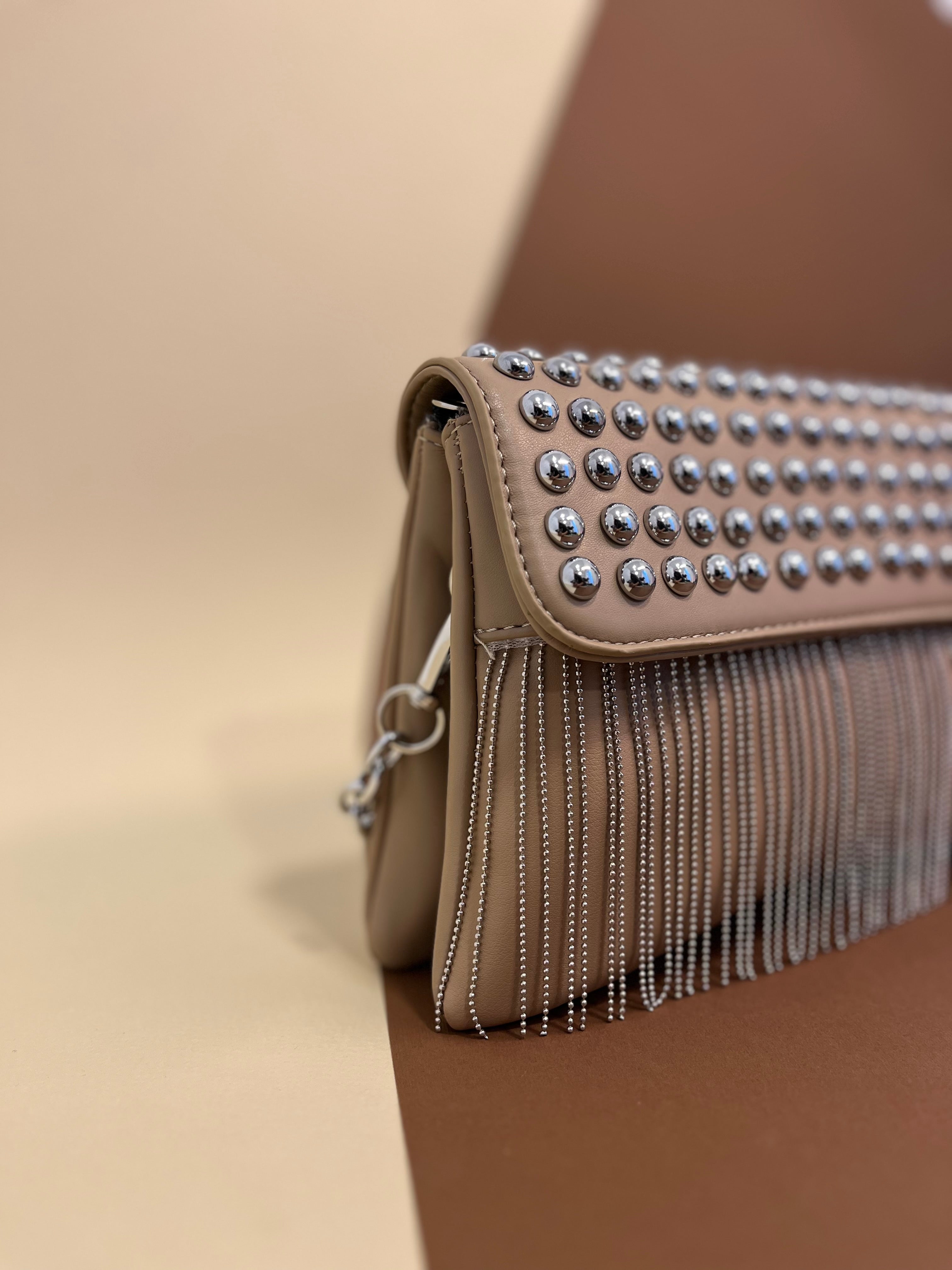 Beige studded Fringe Bag