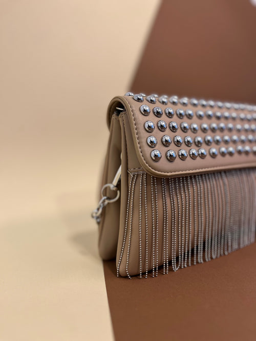 Beige studded Fringe Bag