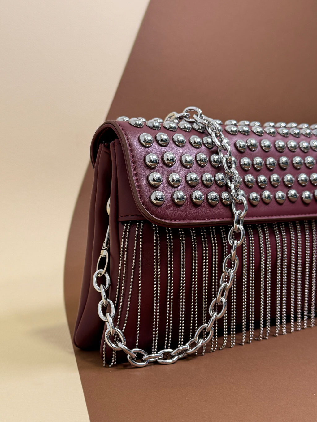 Burgandy studded Fringe Bag