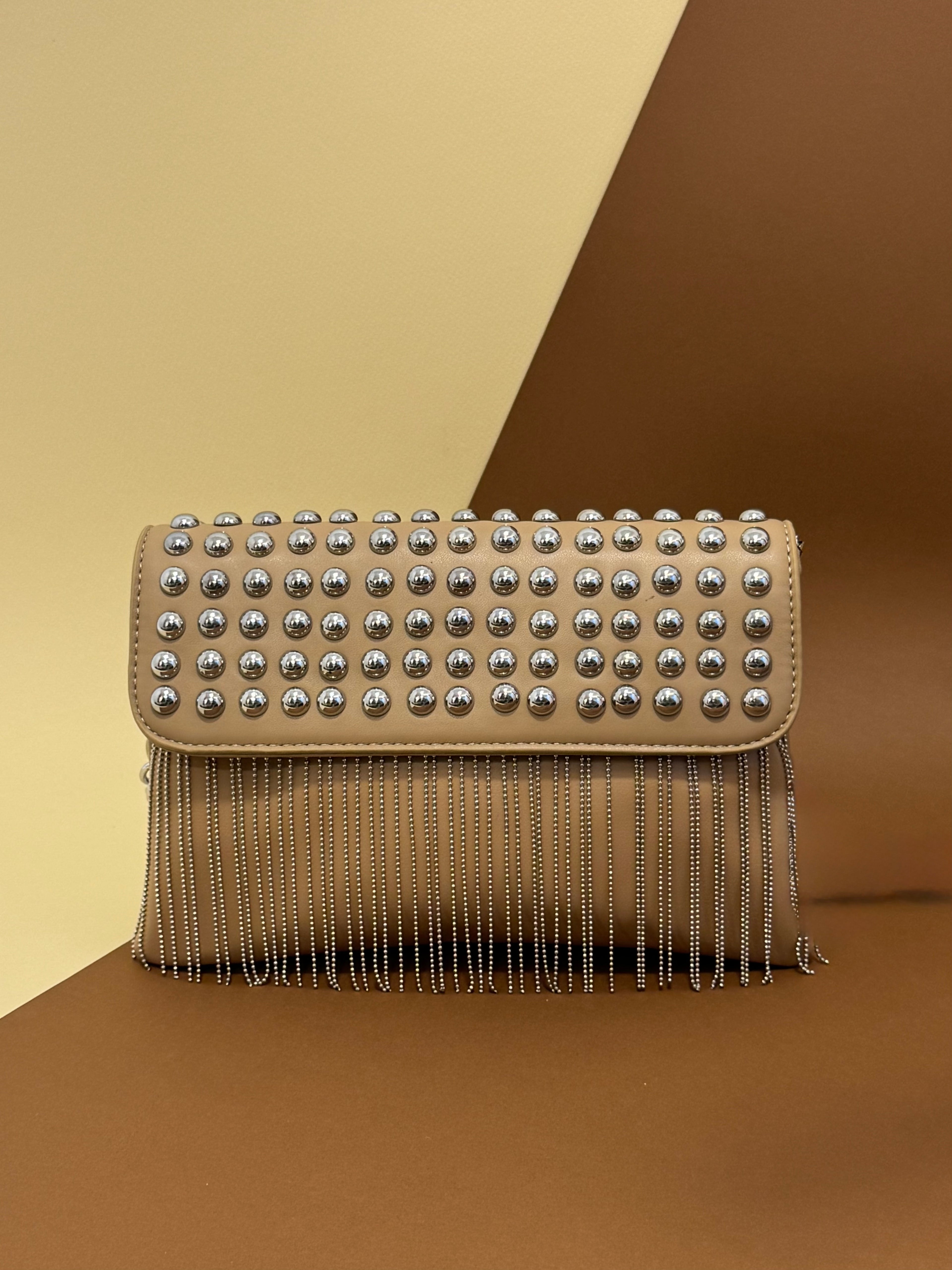 Beige studded Fringe Bag