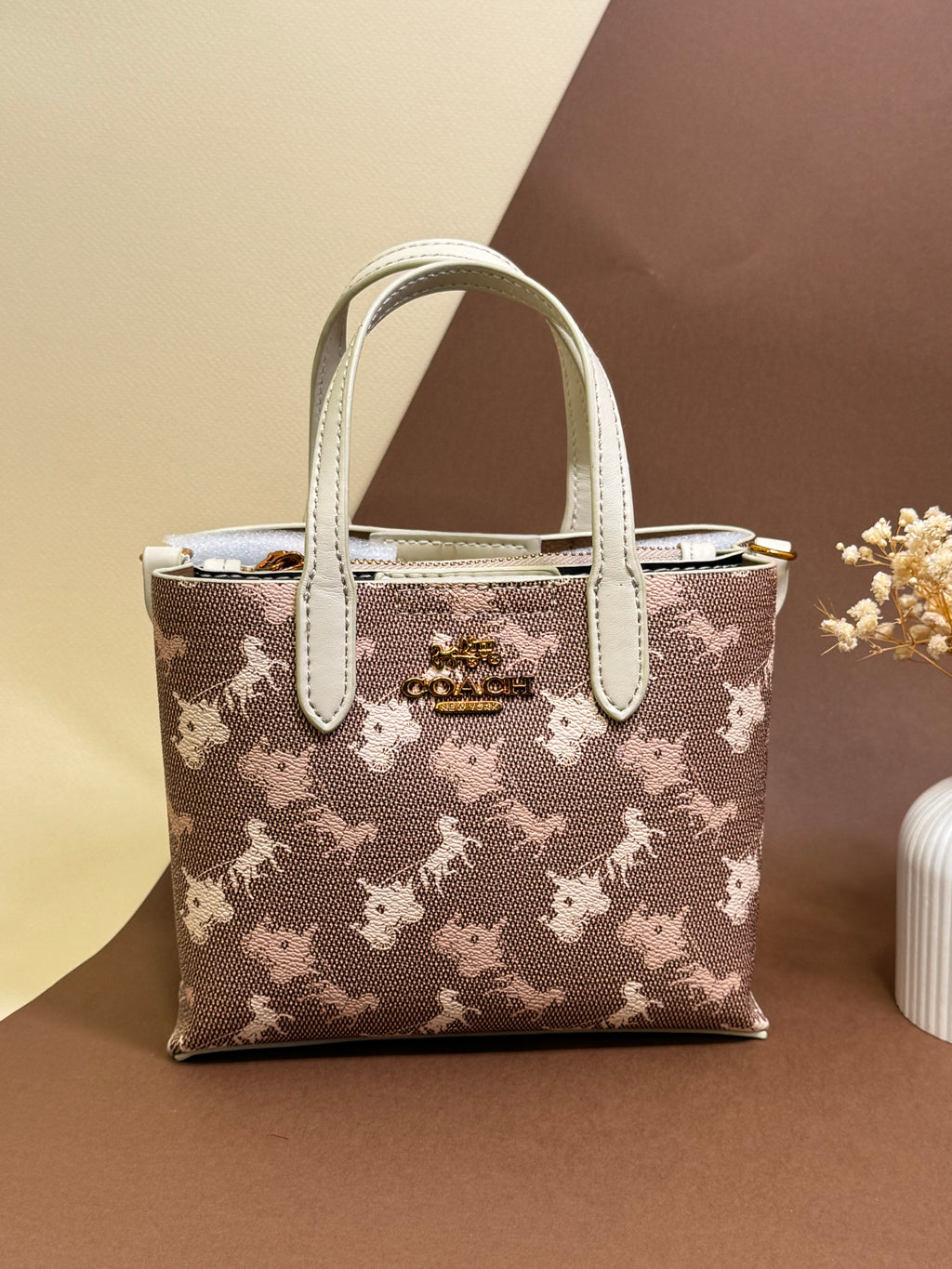 Mocha & off white coach bag
