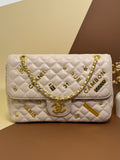 Beige Quilted Chain Shoulder Bag